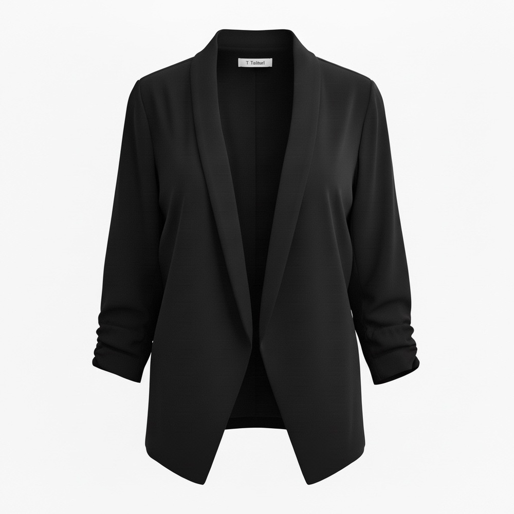 T Tahari Black Draped Open Front Blazer
